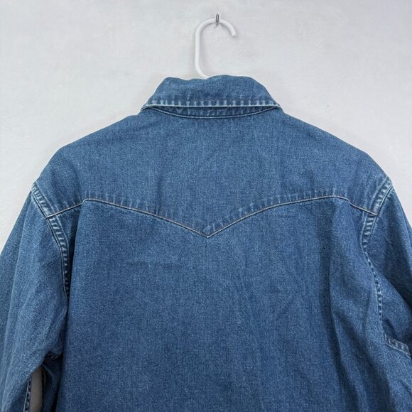 Vintage Carhartt Denim Shirt MensL Blue Western Workwear Pearl Snap Flap Pocket - Picture 12 of 12